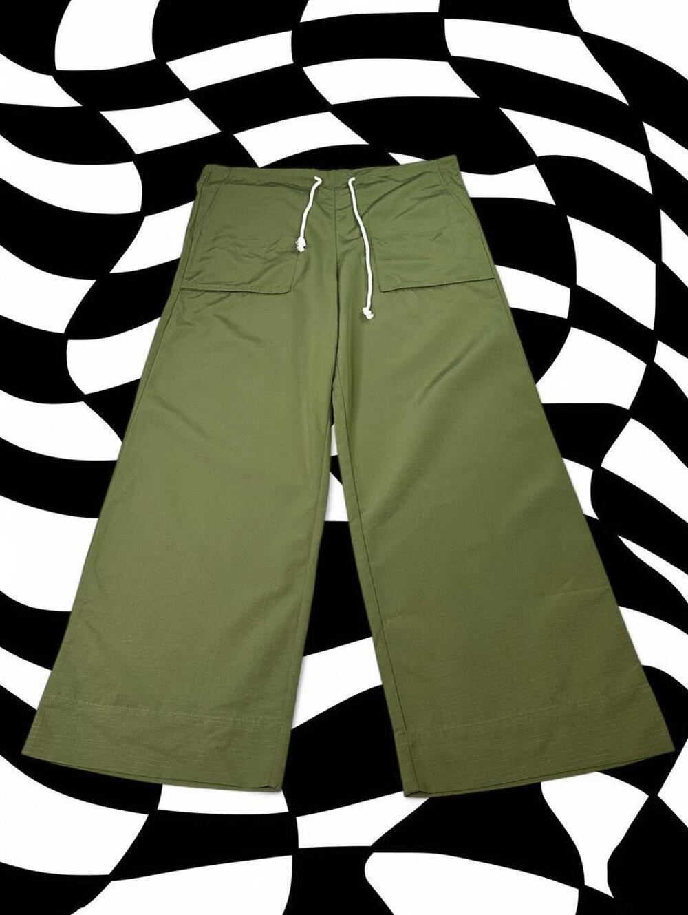 Local European olive green wide leg pants with drawstring waist